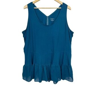 LANE BRYANT 22/24 Women's Teal Blue Swing Peplum Zip Back Tiered Ruffle Tank